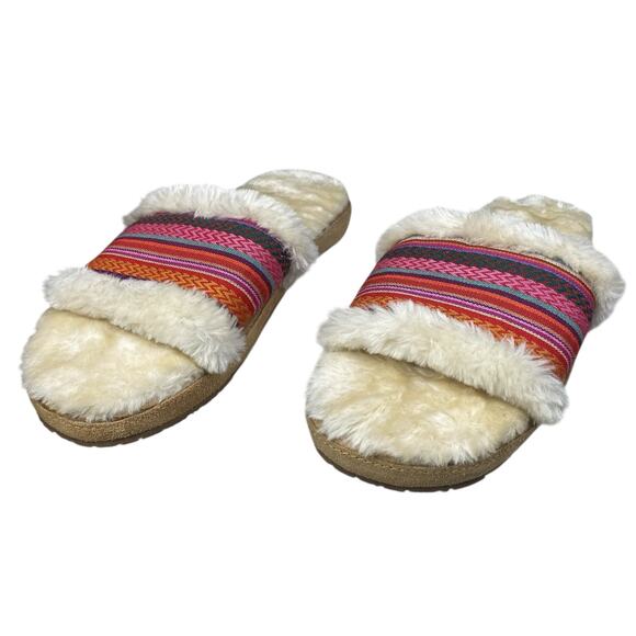 Minnetonka Women’s London Red Faux Fur Slide Slipper Size US 10 - Picture 6 of 10